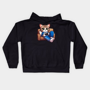 Tabby Cat Playing Game Relaxing Comfy Sofa Kids Hoodie